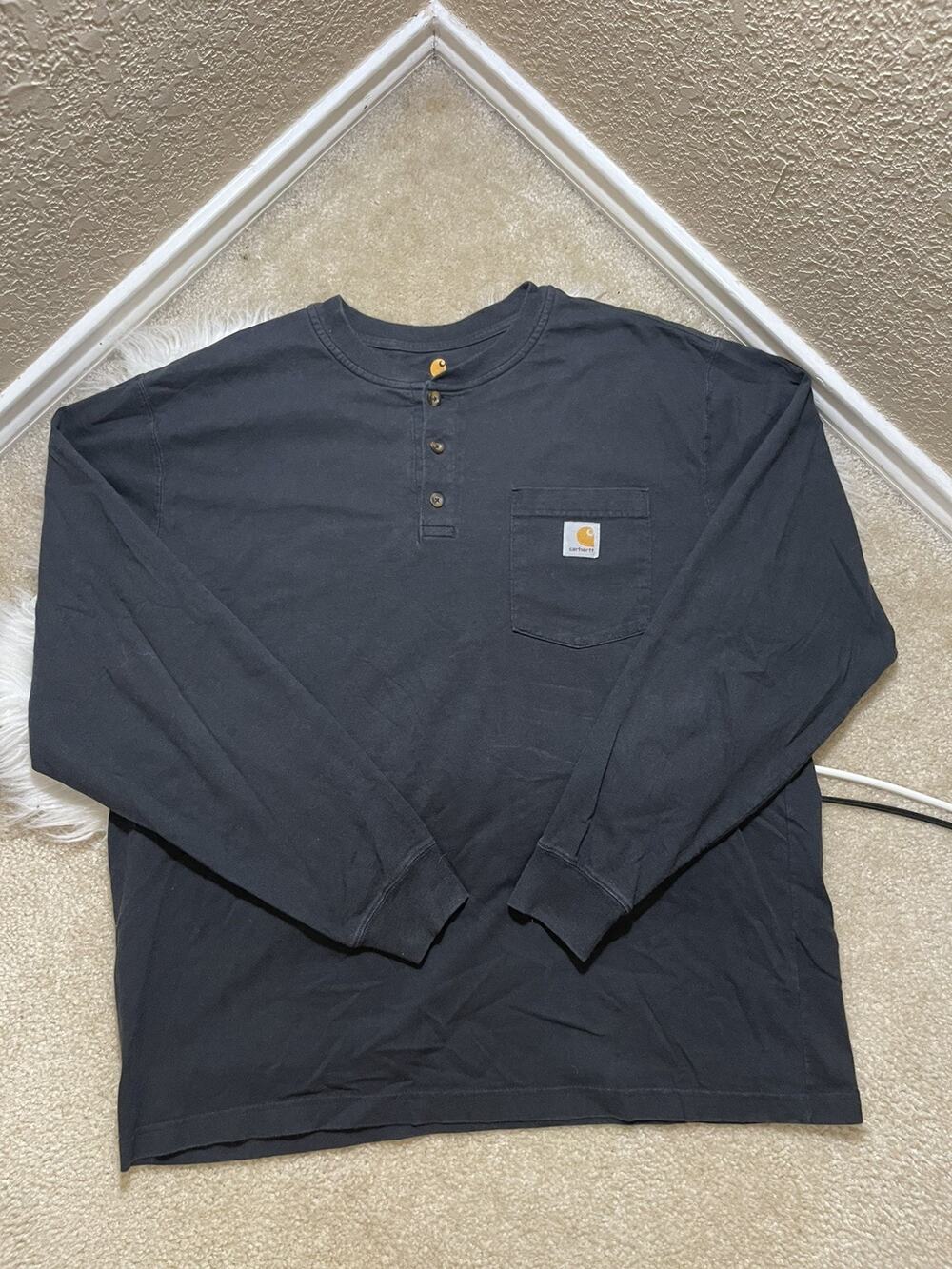 Carhartt Mens L/XL Loose Fit Long Sleeve Henley Pocket T-Shirt Black